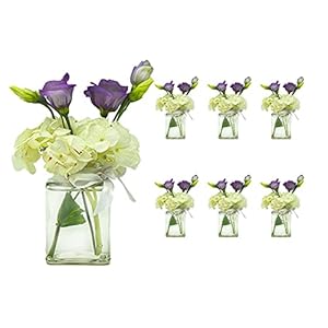 Casavetro – 6 x kleine mini vazen set hoekig-285 ml glas helder decoratie bloemenvaas bruiloft (6 x strikken-wit)