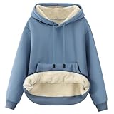 Gihuo Women's Winter Warm Hoodie Sherpa Fleece Lined Pullover Hoodie Hooded Sweatshirt Casual Tops (Blue-M)