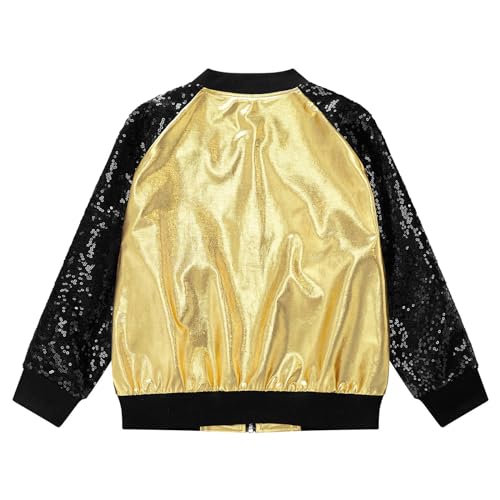 Kids Girls Zipper Coat Shiny Sequins Outerwear Casual Bomber Jacket Jazz Hip Hop Dance Outfits3