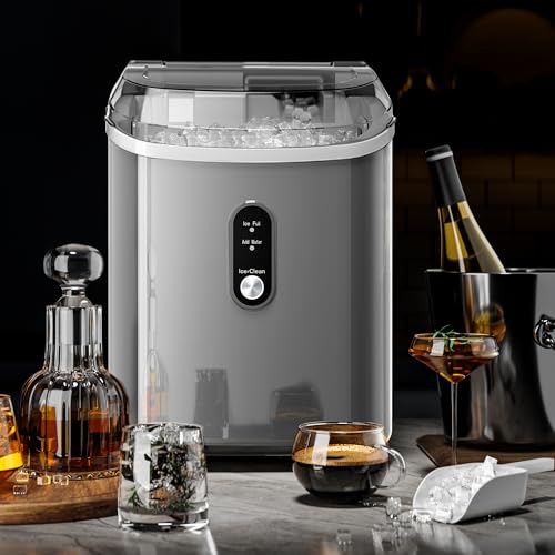 Image of Kismile Nugget Ice Makers Countertop,35Lbs /24H,Portable Ice Machine with Crushed Ice,Self-Cleaning Function,One-Click Operation for Home /Office(Grey)