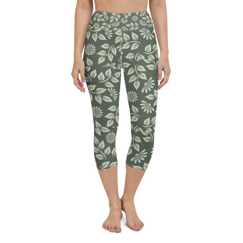 Leggings capri de yoga anticongestión con patrón de hojas 1