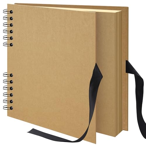 Remowith 20,5x20,5 cm Album Photo Scrapbook DIY Scrap Book Album 40 Pages, Livre d'images en Papier Kraft avec Ruban de Soie Livre d'or de Mariage Livre de...