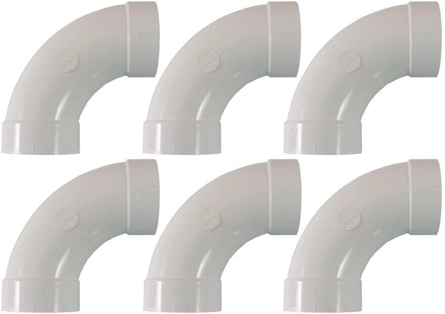 #US Central For Vacuum 2" PVC 90 Degree Long Sweep Elbow For Rough In 6 PACK