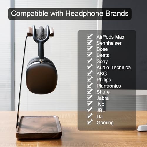 Image of GEVO Headphone Stand, Walnut Wood Headset Stand with Controller Holder, Headphones Holder for Gaming, Office and Desk Compatible with AirPods Max, Bose, Sennheiser, Corsair