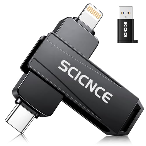 SCICNCE 256GB Phone Flash Drive Photo Stick, USB Memory Stick for Photo Video Backup & Storage, No APP Required, Compatible with iPhone iPad Android PC, Space Gray