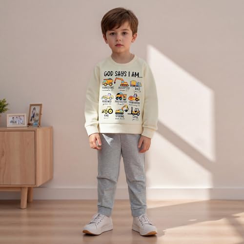 Toddler Boy Fall Clothes Kids Baby Excavator Outfit Tractor Sweatshirt + Solid Joggers Pants Set Winter Outfits3