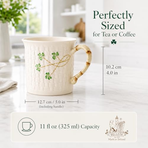 Taza de café irlandesa Belleek Classic 11 oz blanca miniatura 3