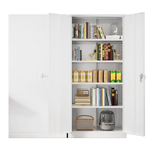 Greenvelly Metal Lockable Storage Cabinet, 72” Tall Storage Cabinet with 2 Doors and 4 Adjustable...