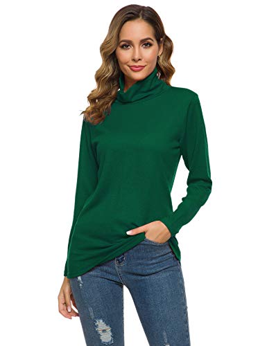 LOMON Women's Long Sleeve Slim Fit Mock Turtleneck Basic Stretchy Lightweight Layer Tops Green