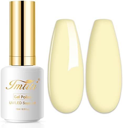 Imtiti Pastel Gel Nail Polish, 1 Pcs 0.5 Fl Oz Creme Light Yellow Gel Polish Soak Off LED U V Nail Gel Polish Neutral Spring Summer Easter Gel Nail Polish DIY Nail Art Starter Manicure Salon Gel Nail Kit for Women Girls