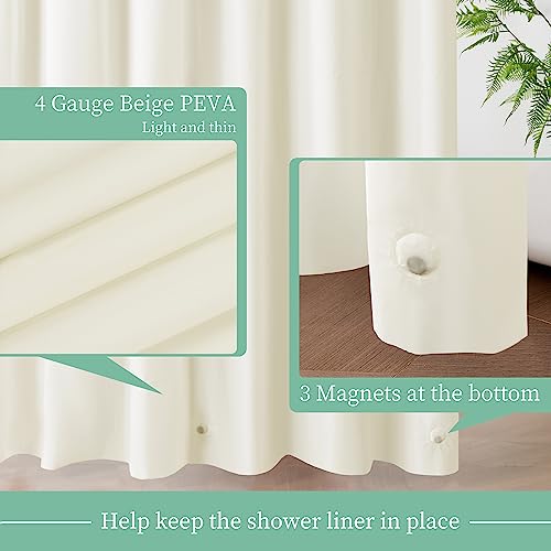 Image of Mrs Awesome Beige Shower Curtain Liner with 3 Magnets, 72x72 Premium Flexible Sturdy Plastic Shower Curtain for Bathroom Lightweight & Waterproof, Beige