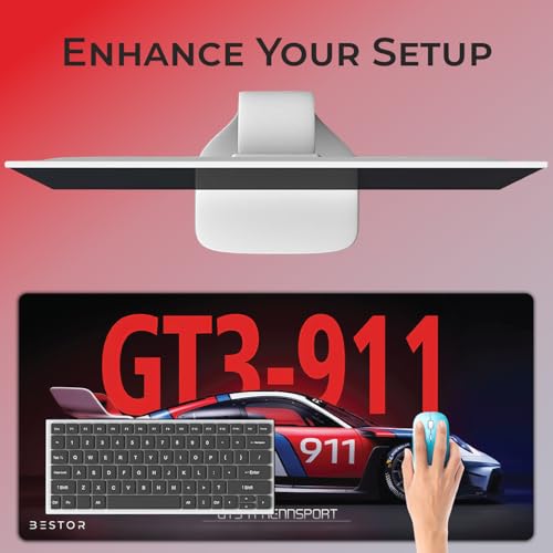 Image of BESTOR Extended Mouse Pad 23x11 Inch, GT3 R-911 RENNSPORT Racing Car Design Desk Mat, Anti-Slip Rubber Base, Smooth Surface for Gaming, Office & Keyboard