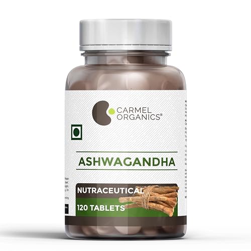CARMEL ORGANICS Ashwagandha Root Extract 500 Mg Tablets (120 Nos) | Natural | Herbal Suppliment For Stress Relief | Rejuvenates Mind And Body | Withania Somnifera | Non-Gmo