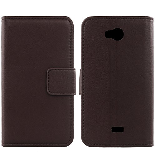 Gukas Design Veritable Cuir Etui pour Wiko Iggy Housse Coque Premium Case Cover Flip Protecteur Portefeuille Genuine Leather Wallet (Marron Fonce)