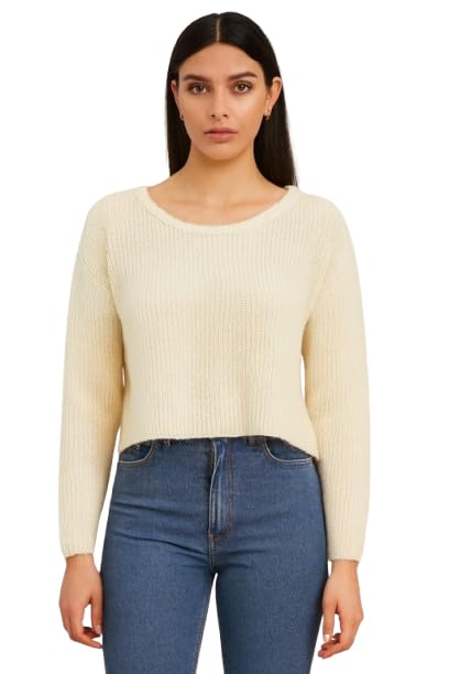 nobarr Women's Full Sleeve Cream Knitted Acrylic Sweater-picture-34