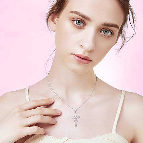 925 Sterling Silver Breast Cancer Awareness Necklace Butterfly/Dragonfly/Cross Pendant Necklace Pink Ribbon Necklace Breast Cancer Survivor Gifts for Women4