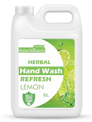 Image of BioLeaf Botanicals Ayurvedic Fresh Lemon Hand Wash Refill with Tulsi & Aloe Vera | Natural, Soap-Free, 99.89% Germ Protection | Soft, Odour-Free Hands | 100% Vegan | Herbal Hand Wash 5 Litre