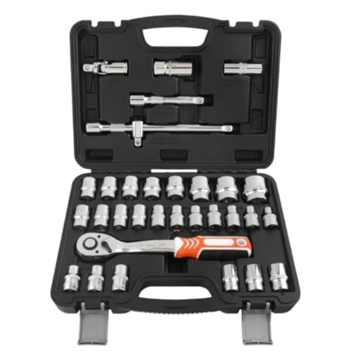 Socket Ratchet Wrench Set 32-Piece Socket Wrench Set Household Home Repair Auto Hand Tool Kit With Plastic Toolbox Repair Tool Set