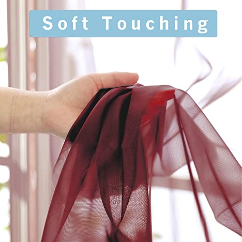 OWENIE Sheer Curtains, Sheer Curtains 84 inch Length 2 Panels Set, Rod Pocket Voile Fimly Sheer Drapes for Living Room/Bedroom, 2pcs, Each 42" W x 84" L, Burgundy - Thumbnail 5