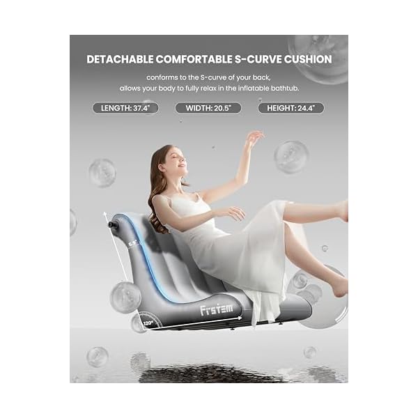 Frstem 71" Aufblasbare Badewanne für Erwachsene mit elektrischer Luftpumpe S Grau – Bild 3