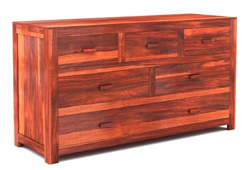 Image of Sheesham Wood Chest of 6 Drawers for Storage | Wooden Sideboard Cabinet for Living Room, Bedroom (Honey Finish)