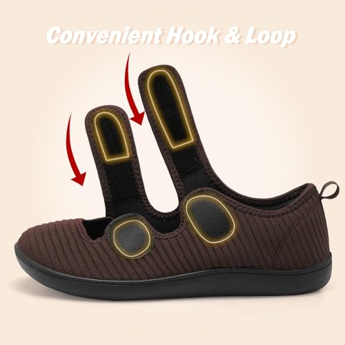 Image of Besroad Womens Walking Shoes Wide Diabetic Shoes Adjustable Barefoot Casual Sneakers Breathable Zero Drop Arthritis Edema Sneakers Indoor Outdoor