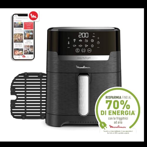 Moulinex Easy Fry & Grill, Friggitrice ad Aria 2 in 1, 4,2 Litri, Acciaio inox, Friggitrice senza Olio con Griglia, Display Digitale Touch, 8 Programmi, 6 Persone, App per Ricette, Nero, EZ5058​ - Immagine 1