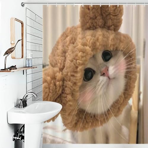 Rideau de douche chat mignon imperméable 140x183cm contre l'humidité - 6