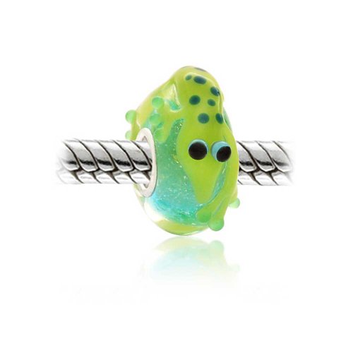 Lime Green Lizard Gecko Lamp Work Murano Glass .925 Sterling Silver Core Spacer Bead Fit European Charm Bracelet For Women #TOP3