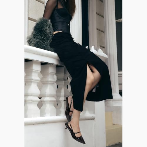 MIRAAZZURRA Slingback Kitten Heels Pumps Pointed Toe Low Heel Slip On Dress Shoes with Buckle Strap for Dating Party Working3