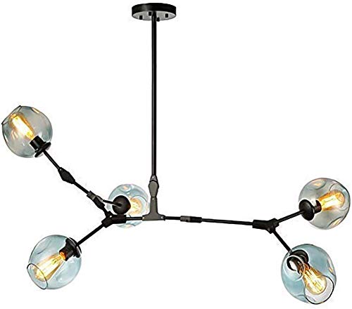 Preisvergleich Produktbild DJ Home Sputnik Moleküle Kronleuchter, E27 Jahrgang Industriezweige Adjustable Leuchter-Beleuchtung mit mundgeblasenem Glas Globe Lampshade-Golden-5-Licht-Rauch Grau, Größe Namen: Transparent