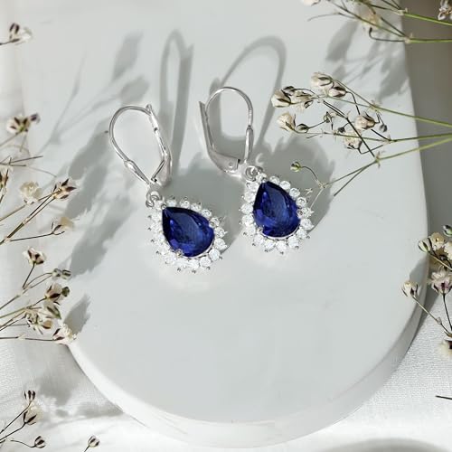 September Birthstone Earrings, Certified Lab Grown Blue Sapphire Hoop Earrings in Silver, AAAA Quality, Blue Sapphire Bridal Earrings - Ready To Gift2