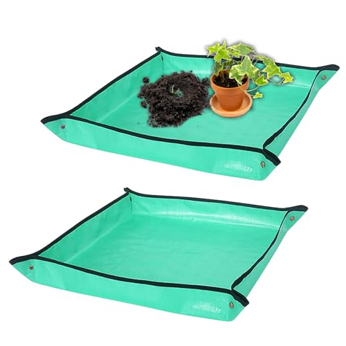 2 Pezzo Tappetino da Giardinaggio, Tappetino per Piante da Giardino Impermeabile, Pieghevole Tappetino per Piante da Giardino, per Trapianti, Rinvasi, 2 Formati (100x100cm, 50x50cm, Verde)