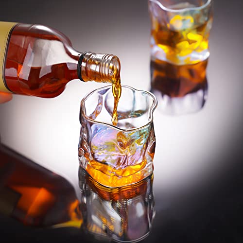 Image of NiHome Iridescent Twisted Crystal Whiskey Glasses 6-Pack 8oz Hand-Blown Lead-Free Old Fashioned Bar Tumbler for Scotch Rum Bourbon Cocktail