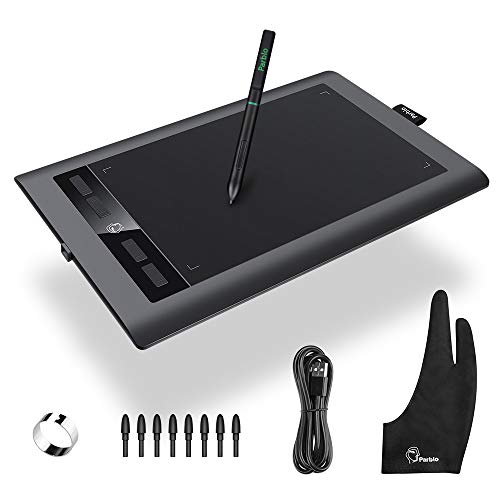 Parblo A610 Tableta gráfica de 10 pulgadas con niveles de presión 2048 y pluma pasiva, guante de dos dedos