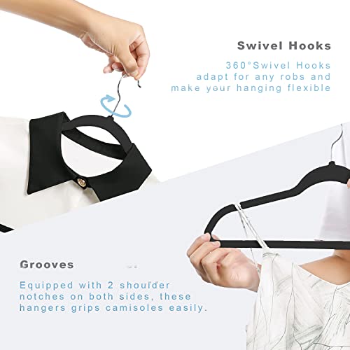Bagail Velvet Hangers 50 Pack, Black Non Slip 360 Degree Swivel Hook Strong And Durable Clothes Hangers For Coats, Suit, Shirt Dress, Pants & Dress Clothes #TOP2