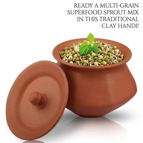 Image of Bhanvi 1000ml Earthen Clay Curd Pot Making Curd Chach Lassi Dahi Kadai Handi Mitti Ke Bartan Curd Bowl with Lid with Unglazed Clay Pot Serving Use in Oven Not for Cooking
