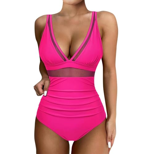 Bañador de Una Pieza Mujer Reductores Vientre Plano Traje De Baños De Malla Cuello en V Sexy Bañadores Push Up Acolchado Ropa de Baños