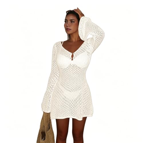 Bikini de punto para mujer EBANKU y vestido de playa con perlas