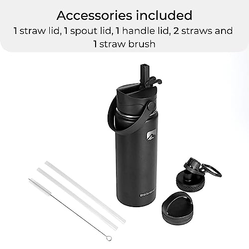Polarscape Stainless Steel 500ml Insulated Water Bottle with Straw, Metal Water Bottle, Includes 3 Lids, 2 Straws - Image 3