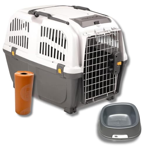 Pet’s Market Trasportino Skudo 4 Gatto Cane Rigido Sacchetti Igienici e 2 Ciotole Casuali in Omaggio Accessorio da Viaggio Animali Porta in Ferro Fessure Conforme agli Standard Aerei (4 (68x48x51h))