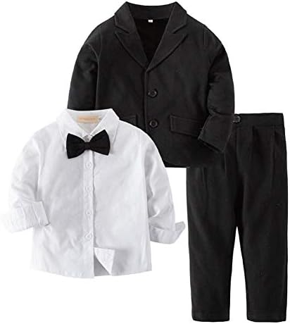 Bilo Baby Boy Tuxedo Formal Wear Suit 3-PC Shirt Pants and Jacket Black