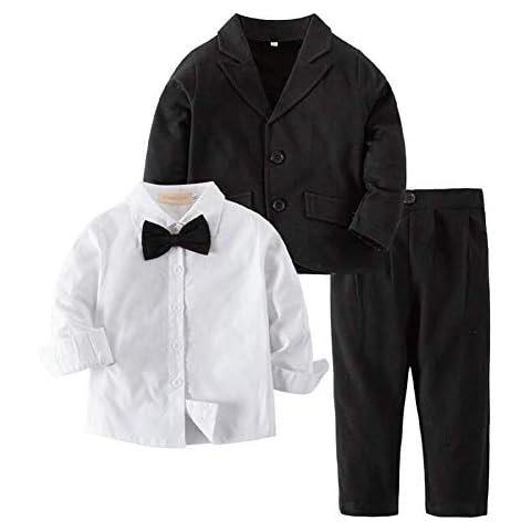 Bilo Baby Boy Tuxedo Formal Wear Suit 3-PC Shirt Pants and Jacket Black Cover