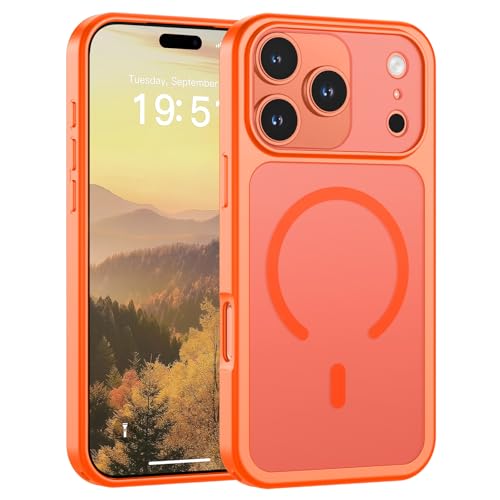Image of SUPFINE Magnetic for iPhone 17 Pro Case Orange | (Compatible with MagSafe)(Military Grade Drop Protection)(Camera Protection)Translucent Matte Phone Cover