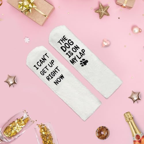 Image of Funny Dog Socks for Men & Women, Novelty Fuzzy Crew Socks with Dog Paws Pattern, Non-Slip Soles