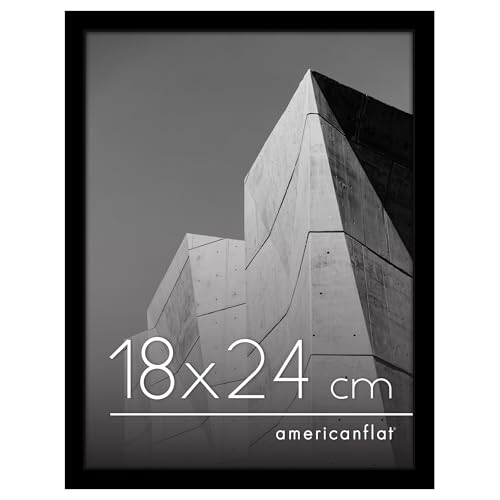 Americanflat Cornice 18x24 cm Nera - Cornice per Foto 24x18 cm con Bordo Sottile e Pannello Vetro Resistente agli Urti - Portafoto con Ganci e Cavalletto Integrati per Pareti e Ripiani