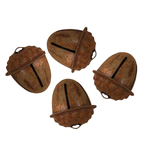 4PCS Acorn Shape Country Primitive Craft Jingle Bells Vintage Style Rusty Hanging Bell Christmas Bell Metal Door Bell for DIY Craft Elephant Dog Camel Offices Home Garden Xmas Decoration