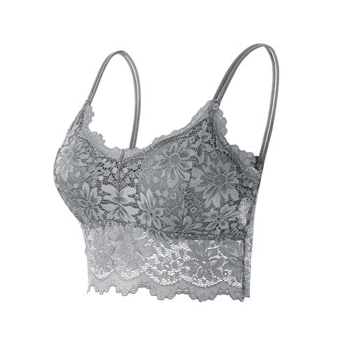 Maiclaice Women Lace Bralettes Full Coverage Padded Soft No Underwire Bra Gray X-Large