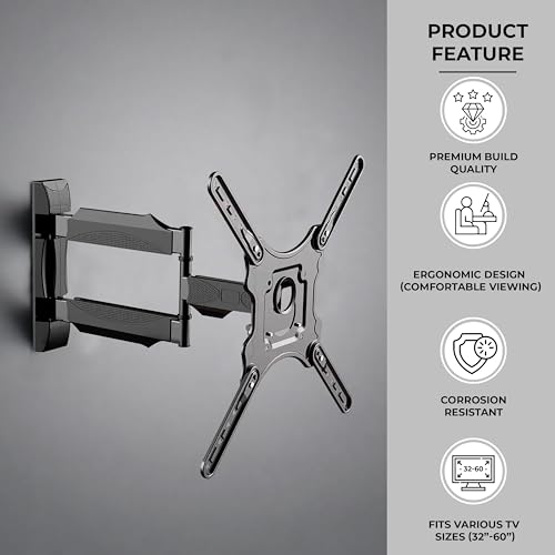 Robustt P4 Full Motion Cantilever TV Wall Mount Bracket for 32 to 60 Inch LED/HD/Smart TV's, Universal Heavy Duty TV Wall Mount Stand with Swivel Rotation & Tilt Adjustments (Pack of 1)