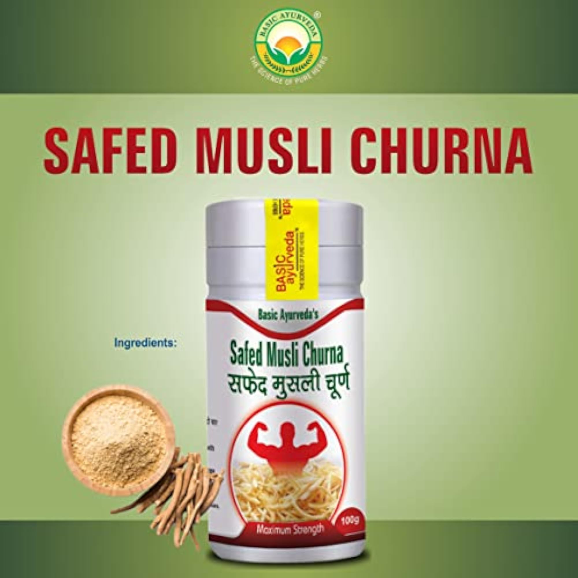 BASIC AYURVEDA Safed Musli Churna 100g, Natural Health Supplement